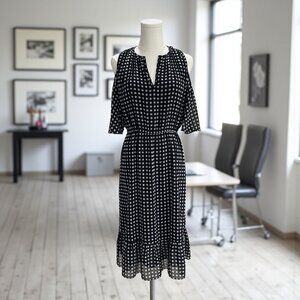 Michael Kors Black White Check Cold‎ Shoulder Midi Dress Feminine Soft Girl P/S